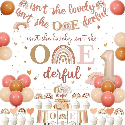 Boho Rainbow 1st Birthday Decorations Isn't She Lovely Isn't She Onederful Backdrop Banner Retro Bohemian Garlands Rainbow Cupcake Toppers Boho One Highchair Banner Bohemian 1st Birthday