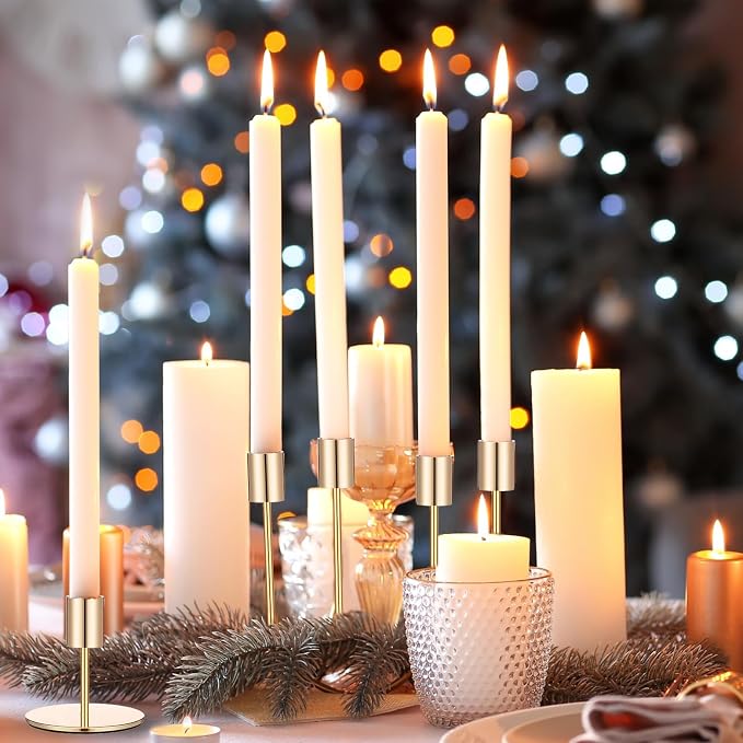 Sieral Candle Holders Bulk Taper Candlesticks Holders Set Modern Decorative Metal Candelabras for Wedding Anniversary Home Dinning Table Centerpiece Xmas Party Decor(Gold,24 Pcs)