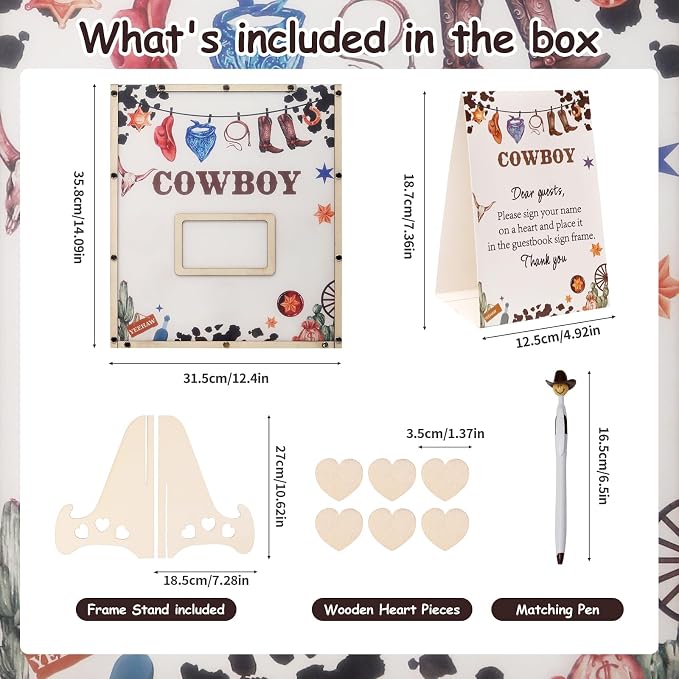 Cowboy Baby Shower Decorations,Western Baby Shower Guest Book Alternatives with Cowboy Pen,60 Heart Wood Slices for 60 Guests,My First Rodeo Birthday Party Decorations Boy or Gir