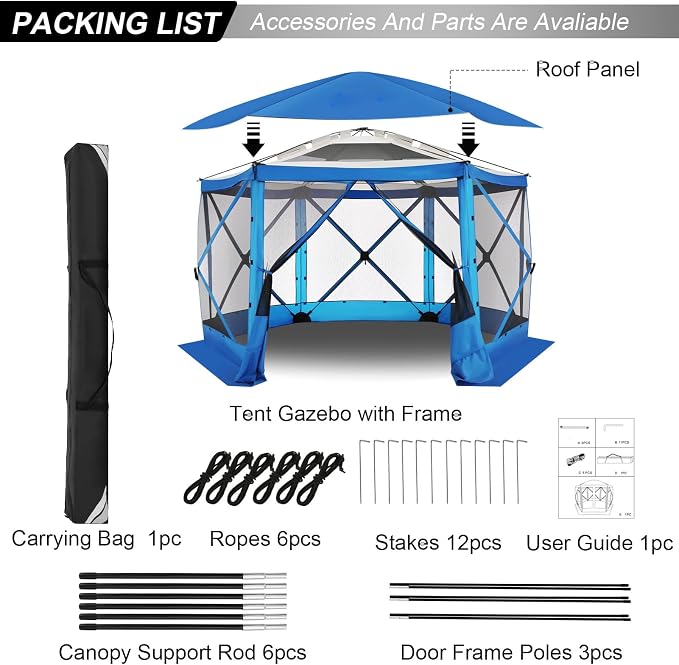 COBIZI 12x12 FT Pop Up Canopy Stargazing Tent, Gazebos On Clearance with Removable Roof,Instant Screened in Gazebo, Screen Tents Portable carpas para Patio for Outdoor Camping,Backyard, Garden, Blue