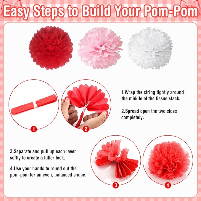 Red Pink Bow Birthday Decorations for Women Girls, Happy Birthday Balloon Banner with Bow and Heart Foil Balloons Fringe Curtain Tissue Paper Pompoms Garland Party Supplies