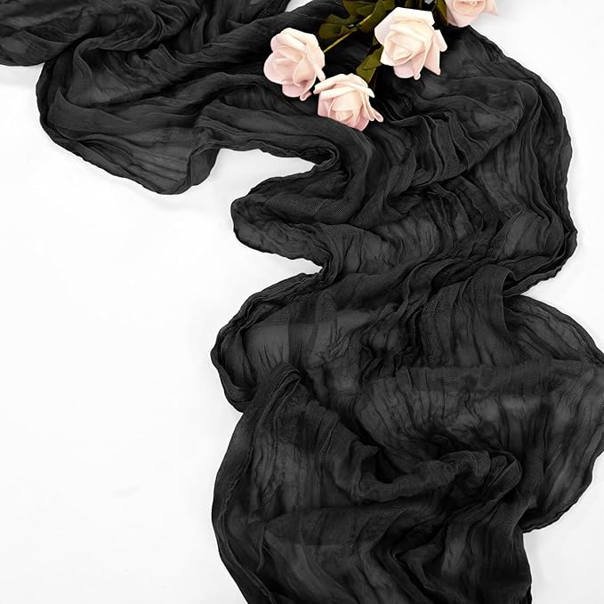 10 Pack Black Table Runner 10Ft Cheesecloth Table Runner Boho Gauze Table Runners Romantic Long Sheer Fabric Cheese Cloth Table Runners for Wedding Party Bridal Shower(Black)