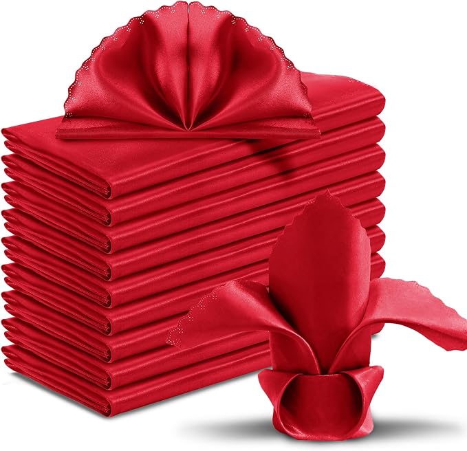60 Pieces Red Satin Napkins 20x20 Inches Satin Cloth Napkins, Square Satin Napkins with Scalloped Edges, Elegant & Silky Table Napkins for Restaurant Banquet Wedding