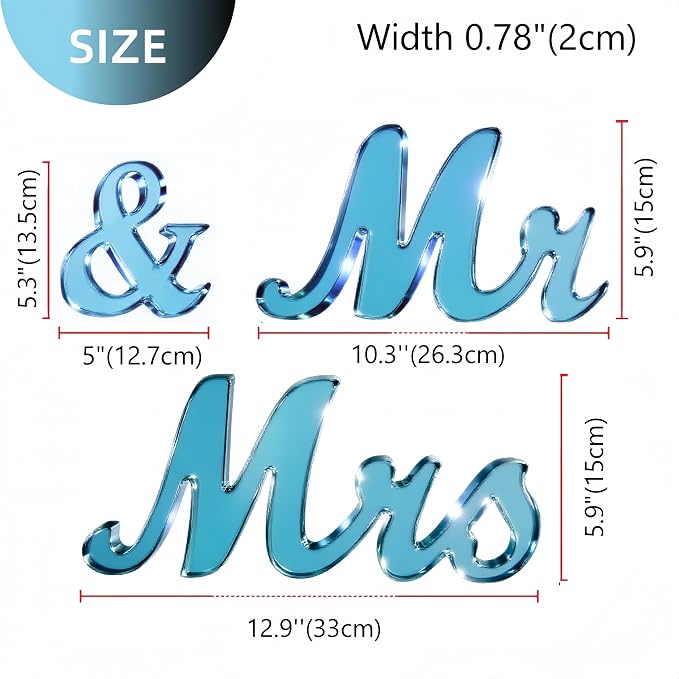 Mr & Mrs Sign for Wedding Table Decor,Large Acrylic Mr and Miss Sign,Photo Props, Freestanding Wedding Centerpiece Table Letters Wedding Decorations for Anniversary,Engagement,Party (Translucent Blue, 0.78'')