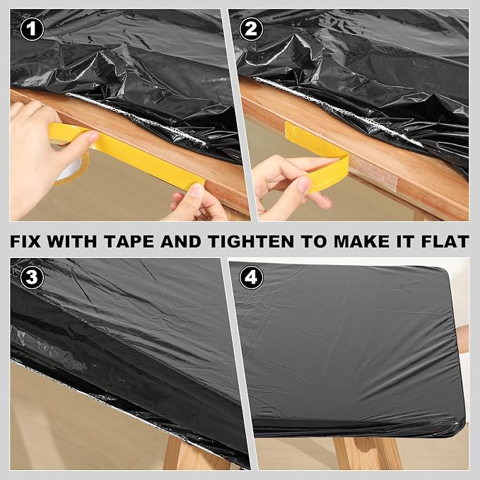 Boao 24 Pcs Summer Plastic Table Cloth Rectangle Picnic Table Covers Elastic Fitted Tablecloth, Disposable Waterproof for Camping, Indoor, Outdoor(8 Ft, 96 x 30 Inch,Black)