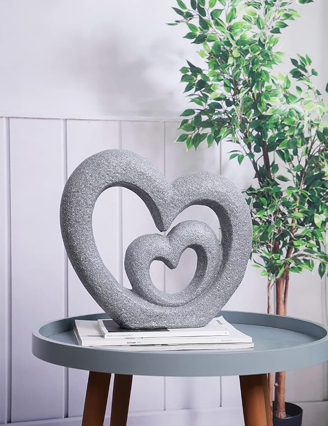 HAUCOZE Modern Home Decor Heart Figurine Sculpture Lover Statue Table Centerpiece Gift for Living Room Desktop Polyresin 13.4 Inch