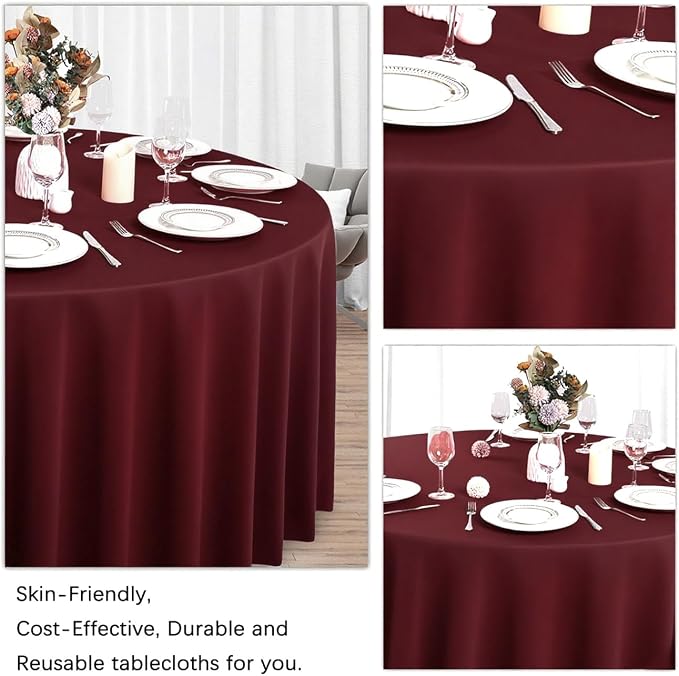 8 Pack Burgundy Round Tablecloth 120 Inch Wrinkle Resistant Burgundy Table Cloth Reusable and Washable Polyester Fabric for Buffet Wedding Party and Banquet
