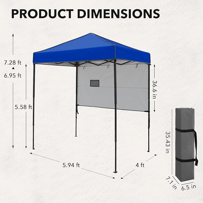 6x4 Pop Up Canopy Tent with Half Wall Panel, Instant Portable Beach Canopy, Outdoor Tent with Carry Bag for Camping, Sports, Tailgating, Events, Blue