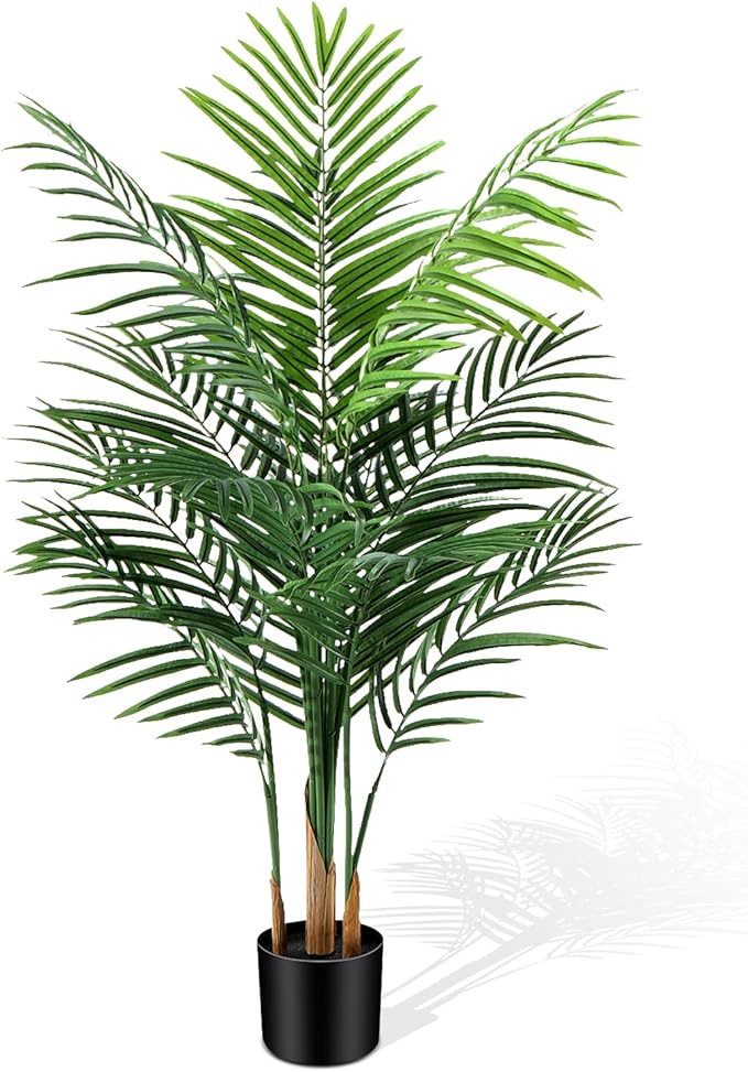 Artificial Palm Tree Indoor 4ft, Large Fake Tropical Areca Palm Tree with 13 Trunks, Tall Faux Floor Plants for Indoor Outdoor-Living Rooms, Offices, Bedroom Home Decor