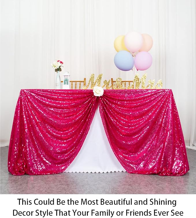 ShiDianYi Sequin Tablecloth Rectangle 50x72-Inch Hot Pink Table Cloths for Parties Rectangular Tablecloth Overlay Fuchsia Sequin Fabric Table Linens Birthday