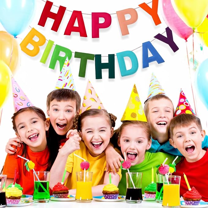 Mindsoft Felt Happy Birthday Garland Rainbow Banner Reusable Happy Birthday Sign Party Supply for Party Decor(Rainbow Color,Normal)