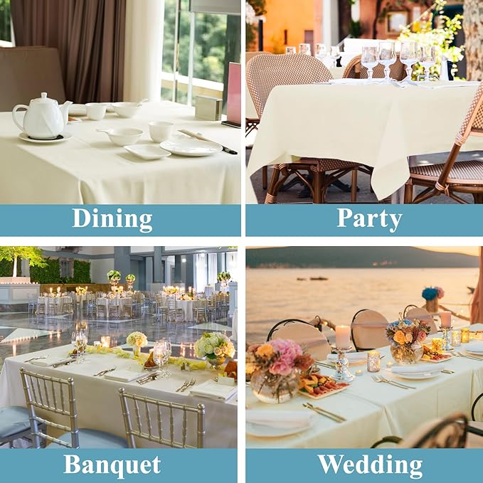 VidaFete Tablecloth 2 Pack 90 * 132inch Rectangle Table Cloth Polyester, Stain Wrinkle Resistant Polyester Dining Table Cover for Kitchen Dinning Party Wedding Rectangular Buffet Decoration(Ivory)