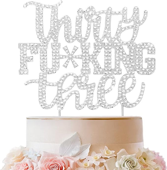 LINGTEER Happy 33rd Birthday Funny Silver Rhinestone Cake Topper - Cheers to 33 Years Old,Happy 33rd Birthday Cake Centerpieces Topper Decorations Gift Sign.