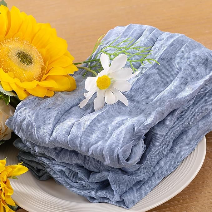 25pcs Dusty Blue Cheesecloth Napkins Spring Washable Boho Rustic Gauze Table Cloth Napkins Bulk 21x21 Inches for Wedding Party Bridal Baby Shower Birthday Table Decor