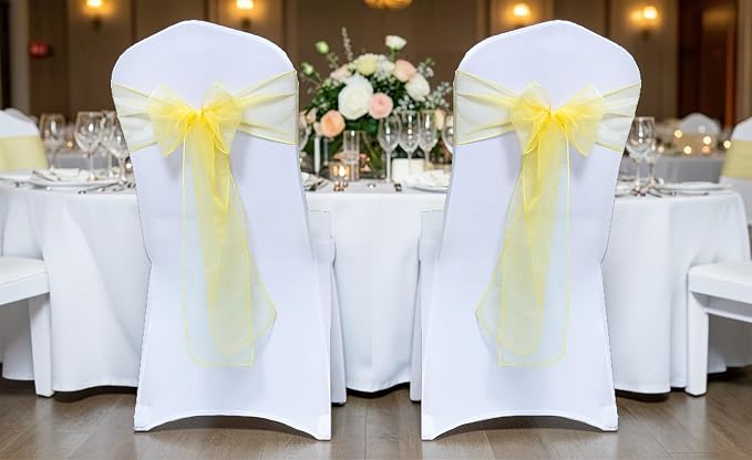 MDS® Pack of 250 Organza Chair Sashes for Wedding Decoration, Reusable Sheer Chair Bows for Banquet Chair Cover, Reception, Bridal Shower, Baby Shower, Birthday Party & Special Events - Yellow