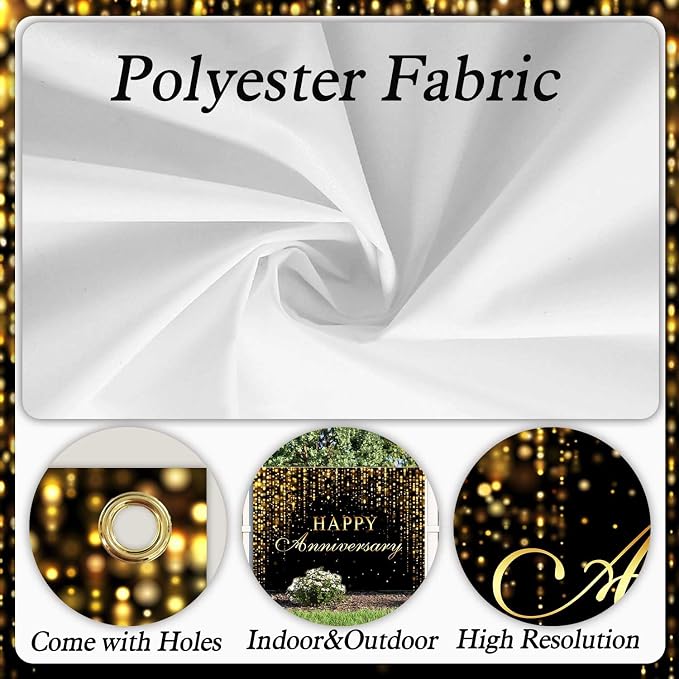 Sensfun Happy Anniversary Backdrop Banner Black Gold Glitter Cheers to Marriage Wedding Party Decorations Shining Flowing We Still Do Anniversary Sign Photography Background Photo Booth Props 7x5ft