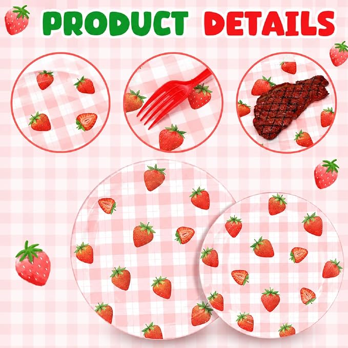 Ziliny 280 Pcs Strawberry Tableware Set Disposable Strawberry Paper Plates and Napkins Paper Cups Plastic Knives Forks Spoons for Baby Shower Berry Sweet Birthday Party Supplies, Serve 40
