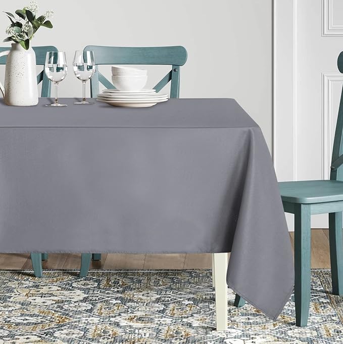 sancua Rectangle Tablecloth - 60 x 102 Inch - Stain and Wrinkle Resistant Washable Polyester Table Cloth, Decorative Fabric Table Cover for Dining Tables, Buffet Parties and Camping, Light Grey