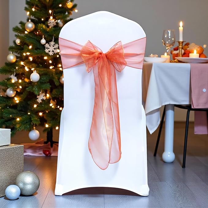 MDS® Pack of 25 Organza Chair Sashes for Wedding Decoration, Reusable Sheer Chair Bows for Banquet Chair Cover, Reception, Bridal Shower, Baby Shower, Birthday Party & Special Events - Brunt Orange