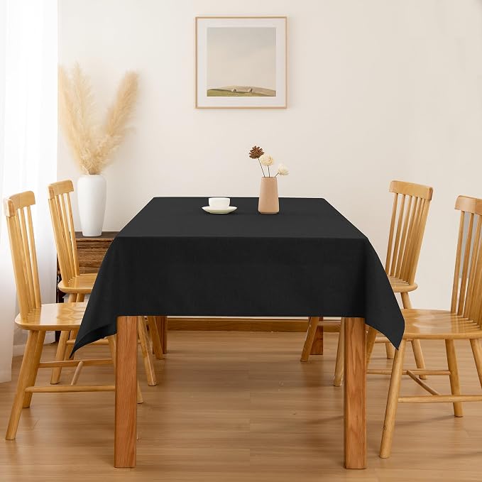 Hiasan Faux Linen Rectangle Tablecloth - Wrinkle and Stain Resistant Washable Table Cloth for Kitchen Dining Room Holiday Table Cover for Party Dinner, Black, 54 x 108 Inch