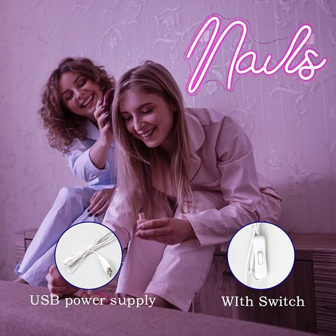 Nails Neon Sign Led Pink Neon Light Up Signs for Wall Decor Usb Neon Lights for Nail Salon Beauty Room Decor Indoor Outdoor Lights for Bedroom Shop Room