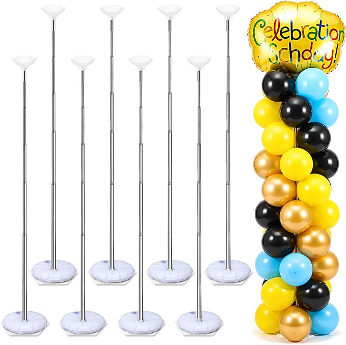 Hicarer 8 Sets Balloon Column Stand, 7ft Adjustable Metal Telescopic Pillar Set, Balloon Arch Stand for Birthday Wedding Baby Shower Party Decorations