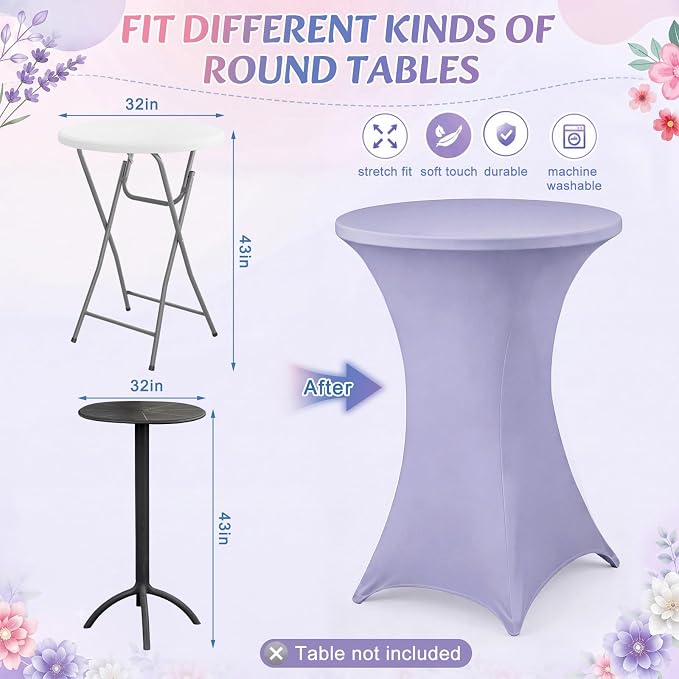 Mindsoft 6 Pcs 32x43 Pastel Stretch Cocktail Table Covers Spandex Tablecloth for Round Tables, High Top Table Cover Bridal Wedding Birthday Party Baby Shower Decoration Outdoor (Macaron Colors)