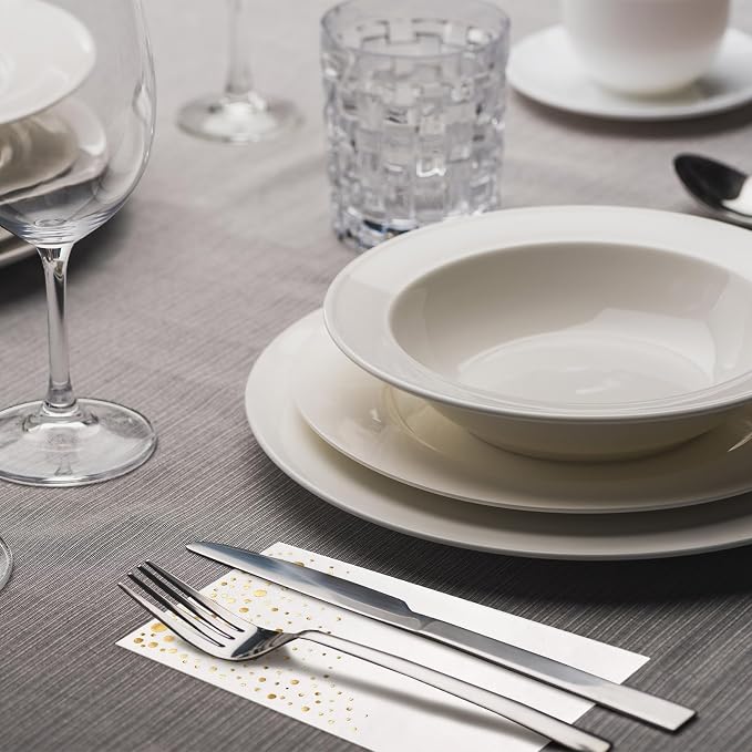 Stylish Gold Dinner Napkins, 100 White and Gold Napkins, Disposable Party Napkins, 7.5x4.25 Inch Wedding Napkins for Reception, 3-Ply Dinner Napkins, Disposable Napkins for Party, Gold Paper Napkins
