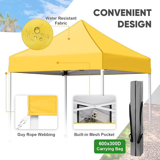 COOS BAY 5x5 Pop Up Canopy Tent, Portable Lightweight Sun Shelter with Carry Bag, Easy Setup Outdoor Canopy for Beach, Camping, Sports & Backyard Shade, Yellow