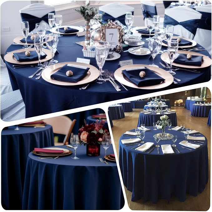 8 Pack Navy Blue Round Tablecloth 90 Inch Round Table Cloth, Wrinkle Resistant and Washable Tablecloth Polyester Fabric Table Cloth Round Cover for Dining Wedding Banquet Party