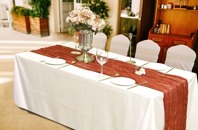15 Pack Cheesecloth Table Runner Terracotta 10Ft Gauze Cheese Cloth Table Runner 35x120 Inch Rustic Boho Table Runners for Wedding Birthday Party Engagement Anniversary Bridal Baby Shower Winter Décor