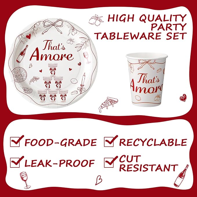 Zhehao 200 Pcs That's Amore Party Decorations, Bridal Shower Plates Napkins Sets Bridal Shower Decoration Wedding Decorations Wedding Paper Plates Engagement Bachelorette Supplies, Serve 50