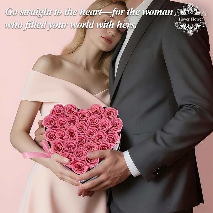 27 Forever Preserved Flowers in a Box, Vanlentines Day Gifts for Her, Eternal Roses Flowers for Delivery Prime, Birthday Gifts for Women Mom Grandma Wife (Pink)