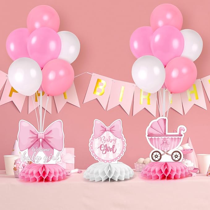 6 Set Pink Baby Shower Decorations Pink Balloon Centerpiece for Tables with Balloons Stand Kit for Baby Girl Princess Birthday Wedding Bridal Shower Graduation Mother's Day Party Decorations