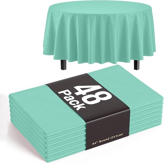 Exquisite Mint Round Tablecloths Plastic Table Cloth Disposable 48 Pack 84" Inch Round Table Cloth Disposable Mint Tablecloths Plastic Tablecloth Indoor/Outdoor Tablecloth Party Supplies
