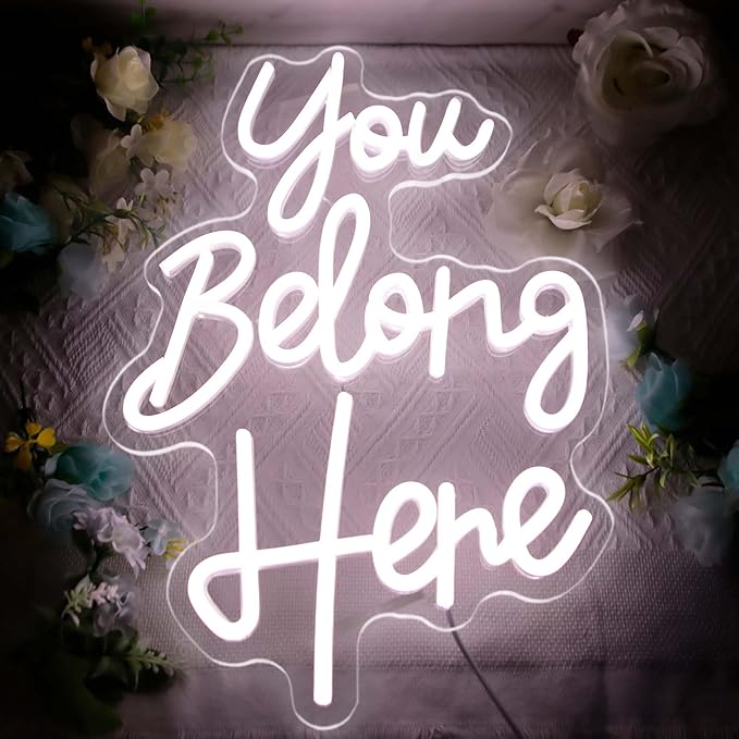 Allball You Belong Here Neon Signs for Wall Decor, Motivational Neon Sign Inspirational Quote Neon Light LED Classroom Decor, for Bedroom Salon Bar Home Wall Decor Classroom Decor Party(16.1 *10.6In)