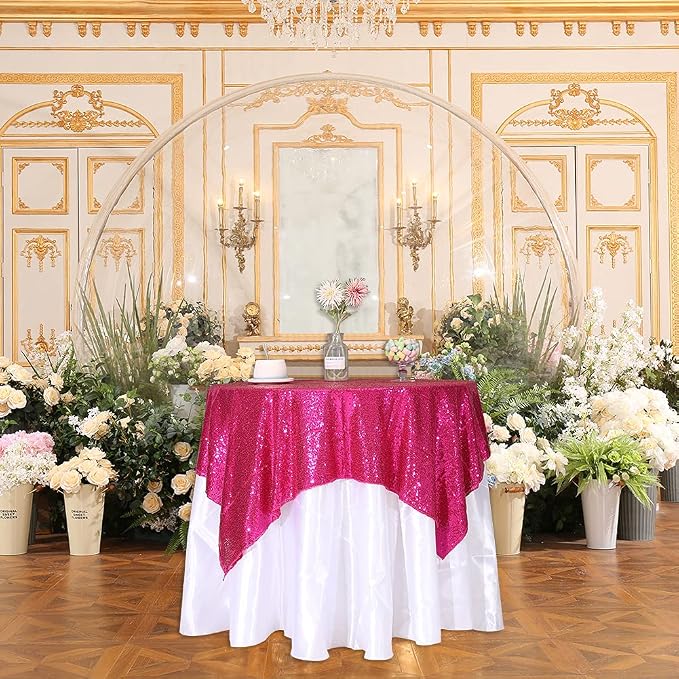 Eternal Beauty Hot Pink Tablecloth, 50x50 Inch Sequin Square Table Cover for Mother's Day Cake Dessert Exhibition Party Birthday Events