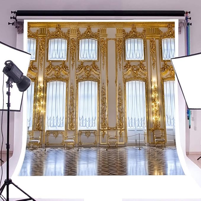 AOFOTO 10x10ft Luxurious Palace Backdrop for Photography Retro European Aristocratic Castle Noble Royal Interior Golden Hall Photography Backgrounds Girl Adult Travel Portrait Photo Booth Studio Props