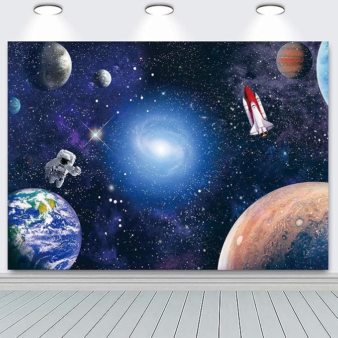 7x5 FT Space Astronaut Photo Backdrop Cosmic Galaxy Stars Newborn Gift Photography Background Children Birthday Party Cake Table Decorative Banner