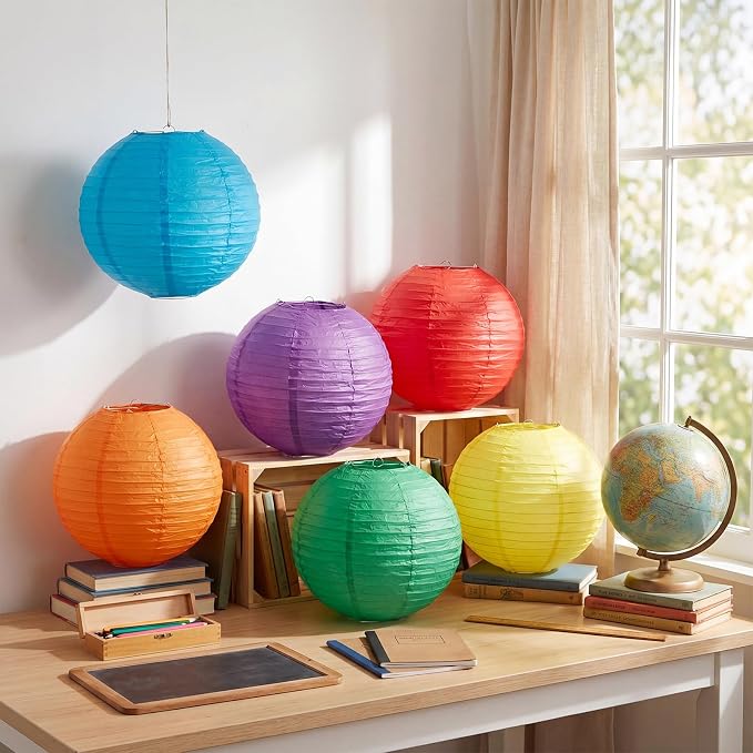 Retisee 12 Pcs 10 Inch Hanging Paper Lanterns Party Decorations Colorful Rainbow Classroom Decor for Birthday Back to School Party Decoration for Classrooms Wedding Birthday Ceilings