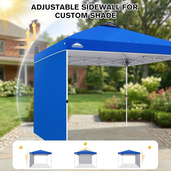 EAGLE PEAK Commercial Canopy 10x10 Pop Up Canopy Tent with 1 Sidewall, Easy Setup Heavy Duty Instant Event Shelter for Vendors & Markets, Outdoor Sun Shade, Blue