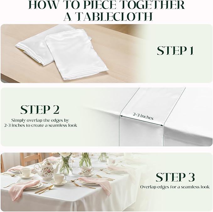 4 Pack White Satin Tablecloth 58 x 102 Inches, Rectangular Satin Table Cloths for Wedding Reception, Birthday Party, Graduation & Holiday Banquet Tables