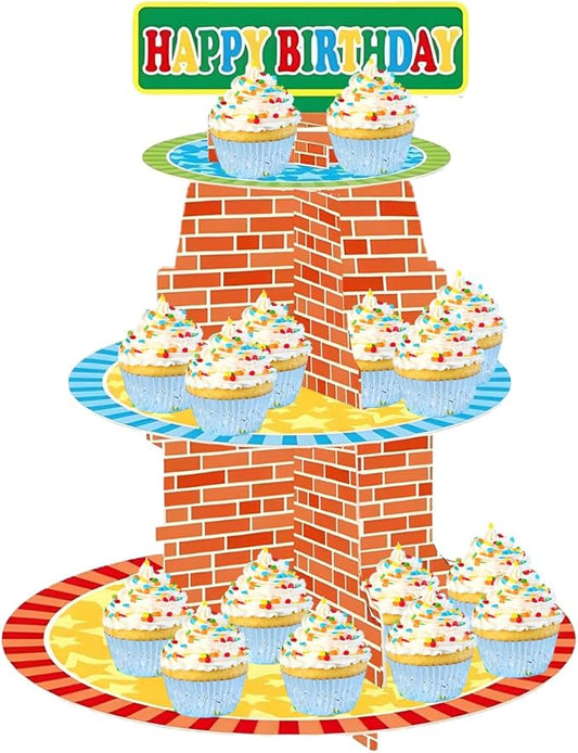 Red Brick Wall Birthday Cupcake Stand Party Supplies Decorations Three-Tiered Cupcake Stand Tower Tiered Dessert Stand