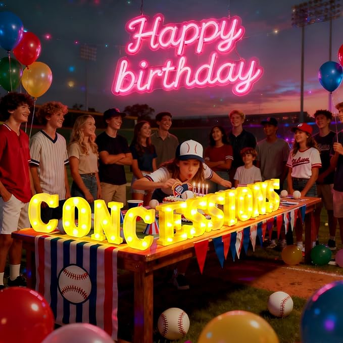 Aurelema 11 Pcs Concessions Large LED Letter Sign Lights Battery Powered Baseball Party Decorations for Baseball Party Gift Tabletop
