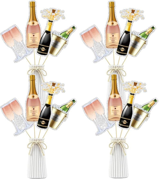 Champagne Centerpiece Sticks, Cheers and Beers Table Toppers, 21st Birthday Anniversary Party Decoration, Wine Bottle for Bachelorette Party Decoration Supplies.Set of 16