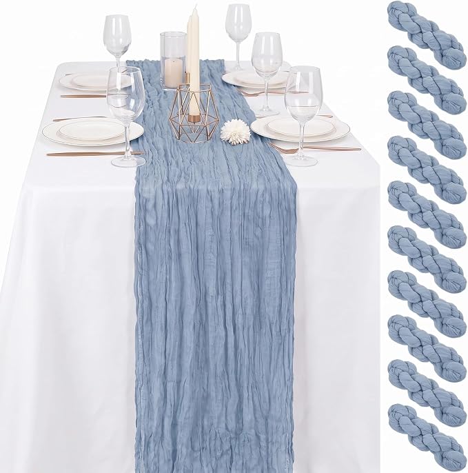 24 Pack Dusty Blue Cheesecloth Table Runner 17"x108" Boho Gauze Fabric Table Runner Vintage Rustic Sheer Runners for Wedding Party Bridal Baby Shower Table Decorations