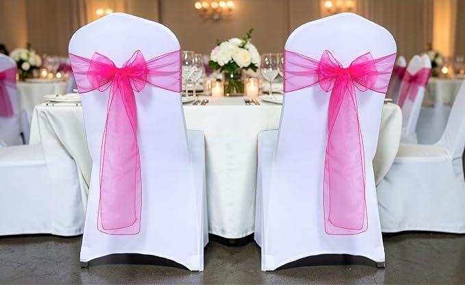 MDS Pack of 250 PCS Organza Chair Sashes Wider Dining Chair Bows Ribbon Tie Back for Wedding Party Birthday Bridal Shower Reception Event Banquet Home Chair Cover Decoration - Magenta