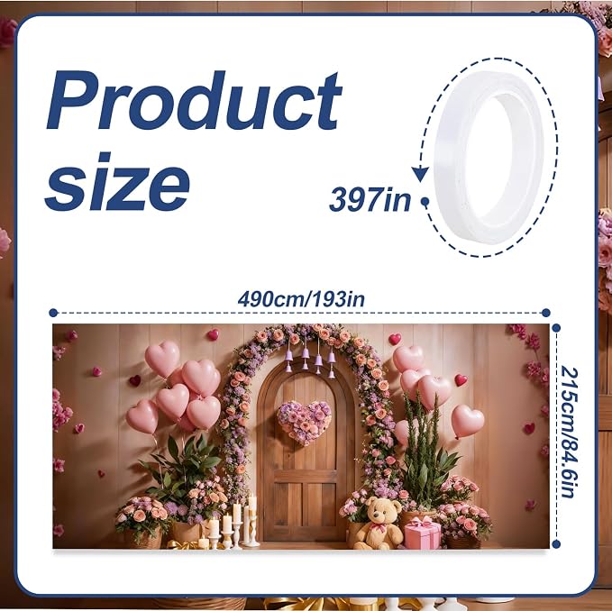 7x16ft Garage Door Banner,Pink Floral Heart Backdrop with Balloons,Large Waterproof Romantic Party Decor for Wedding Birthday Mother's Day,Outdoor Indoor Home Wall,Photo Booth Background