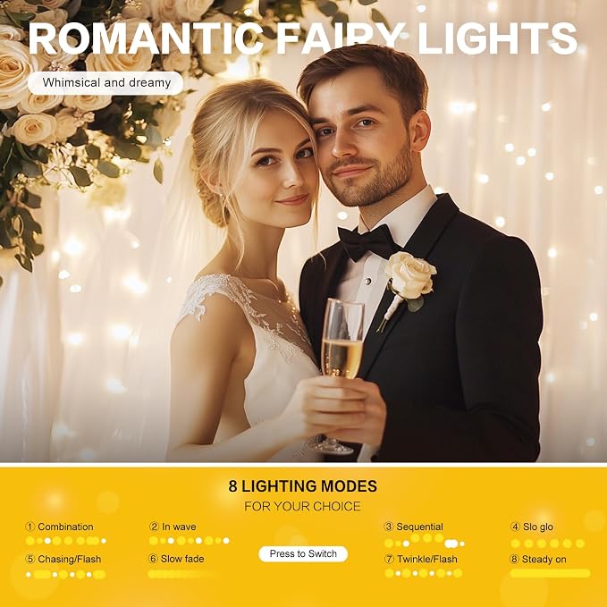 Tulle Curtain Backdrop with 300 LED Fairy Lights for Parites Wrinkle-Free Sheer Curtain Drapes Photo Back Drop for Wedding Baby Shower Bridal Shower Birthday Home Décor - 10ft×10ft, Ivory