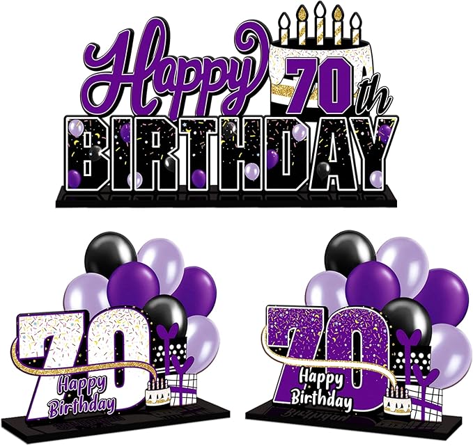 LINGTEER Happy 70th Birthday Purple Acrylic Table Topper Centerpieces Set - Cheers to Seventy Years Old Birthday 70th Bday Party Gift Decorations.